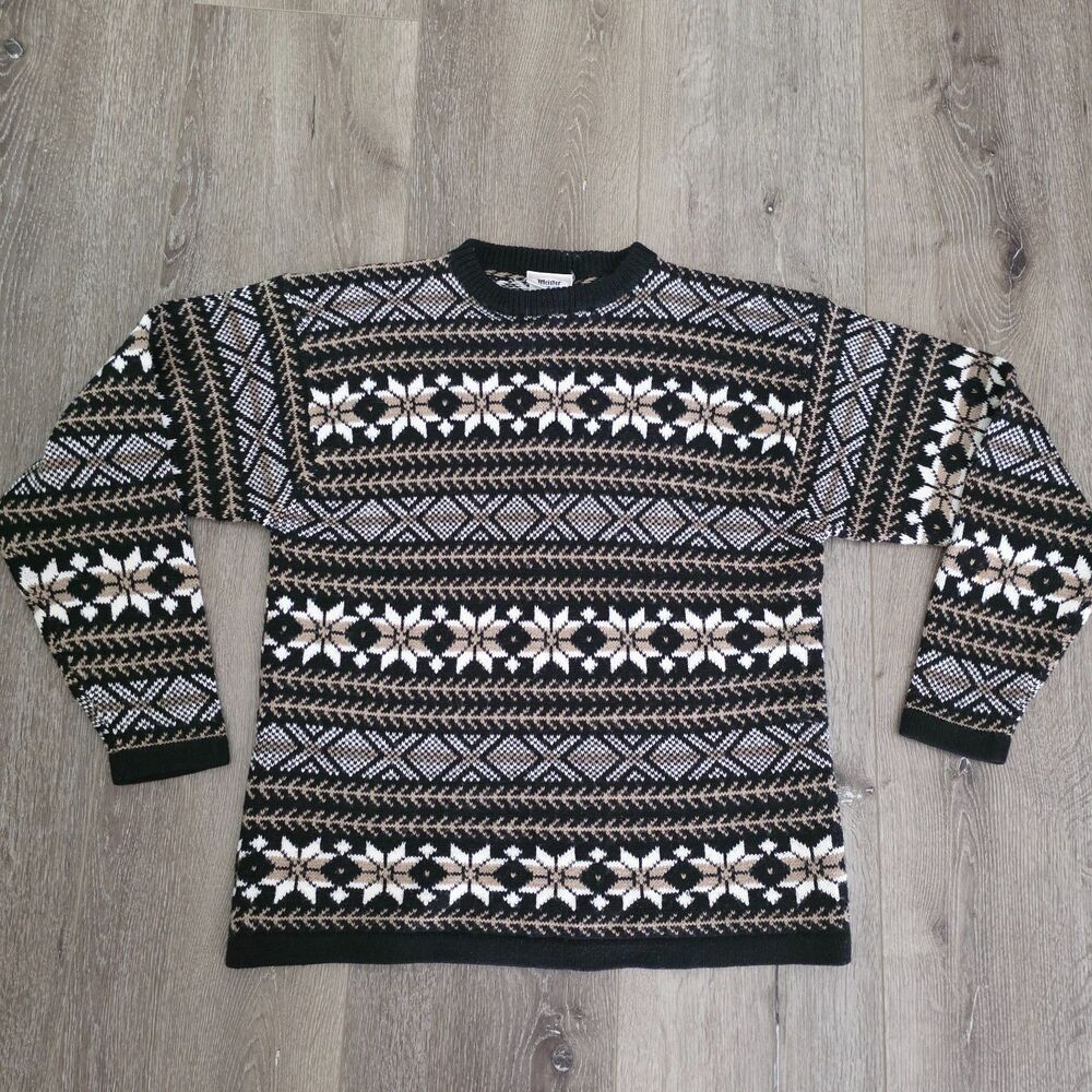 Vintage Nordic Fair Isle Meister Winter Sport Ski Sweater Women's L Wool blend